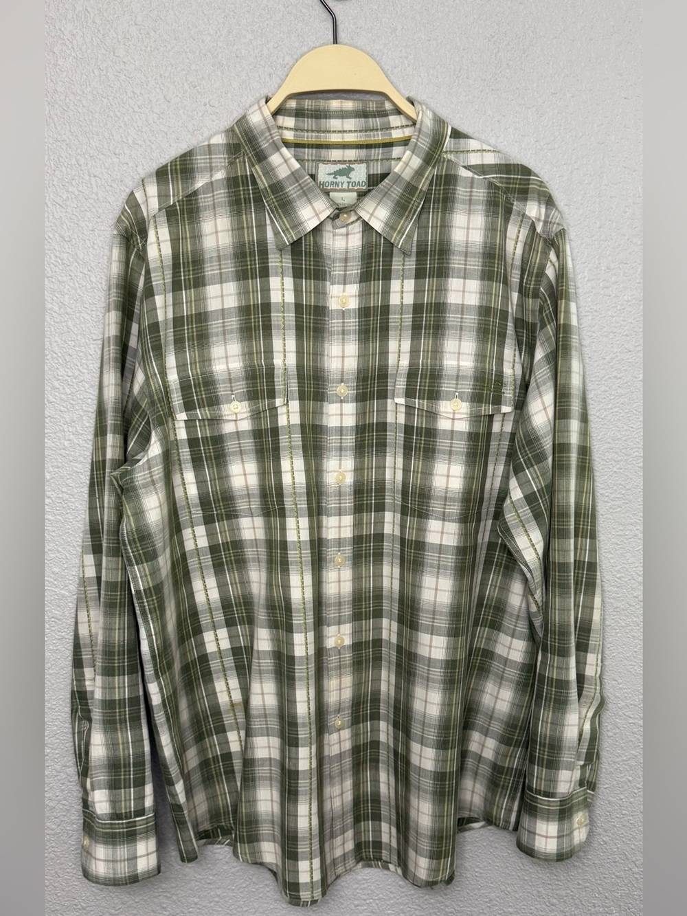 Horny Toad | Cotton Blend Green Plaid Long Sleeve Shirt | Size Large